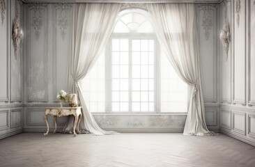 bright white interior of a room with a window, no colors, generative ai