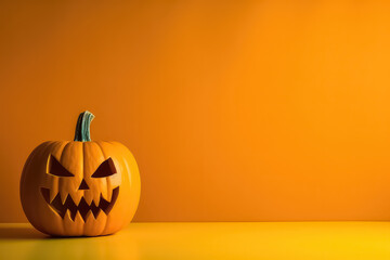 Halloween Pumpkin on orange background, AI