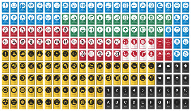 Safety, danger, warning and notice signs in a package of 198 different designs. High quality created and individually editable pictograms. 
