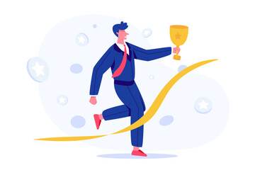 Business concept of goals, success Leadership to reach business success for trophy.