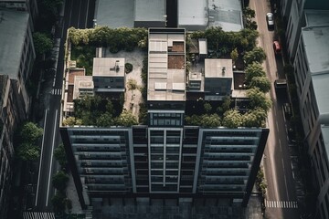 Overhead view of building mock-up. Generative AI