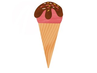 Strawberry fruit ice cream, pink gradient, chocolate, delicious, sweet, cool, refreshing, eat for the summer.on a white background.