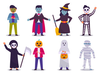 Vector illustration Happy Halloween (trick or treat) celebration with the characters