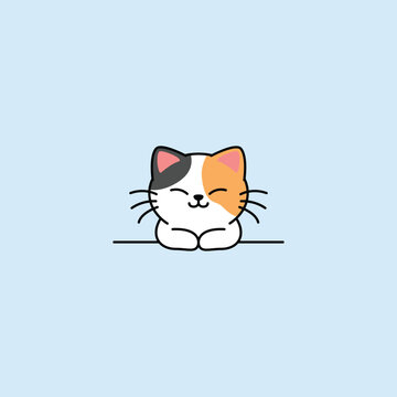 Naklejka Cute three color cat smiling cartoon, vector illustration