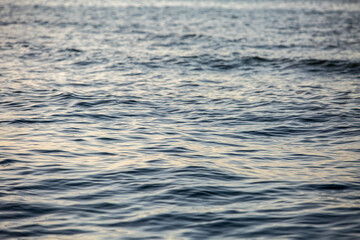 Close-up of water surface, dark waves on the sea during sunset