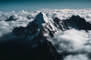 Fototapeta na wymiar Summit of the Himalayan mountains towering above the sea of clouds. Generative AI