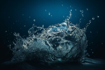 Digitally created, transparent liquid wave splashing against blue background. Generative AI