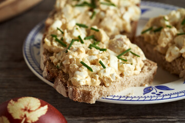 Slices of bread with a spread made of leftover Easter eggs