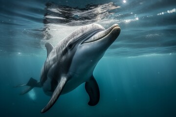 Joyful dolphin swims in pristine ocean. Generative AI