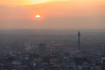 Sunset in London from panoramic point, UK