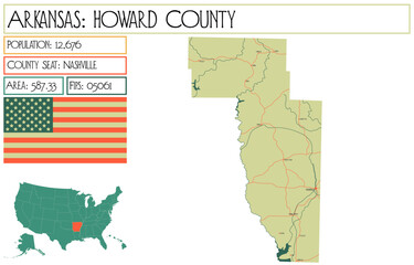 Large and detailed map of Howard County in Arkansas, USA.