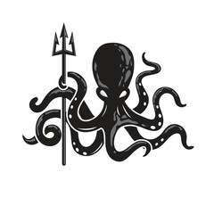 Beautiful Octopus or kraken holding trident