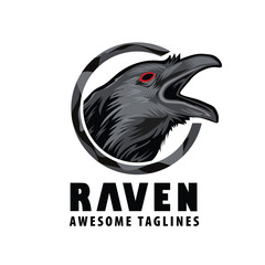 Vector illustration of raven bird head