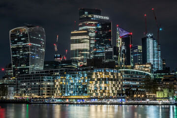 HDR of the City of London at night, London, UK