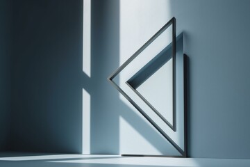 Minimalistic geometric image in gray and light blue hues, featuring light and shadow from window for showcasing products. Generative AI