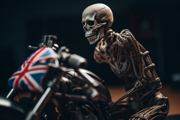 Motorcycling skeleton with flag design. Generative AI