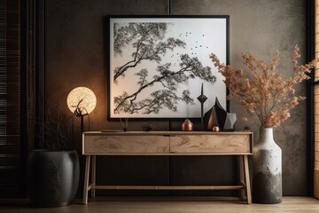 Mockup of poster frame in modern Japanese interior design. Generative AI