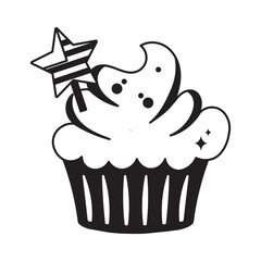 Cupcake doodle vector outline icon. EPS 10 file