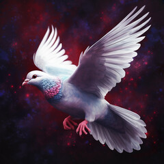 Generative AI: White dove flying painting  in an amazing sky