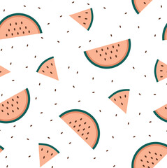 Seamless vector pattern with cute watermelon slices in pink colors
