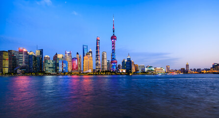 Beautiful Shanghai skyline and modern buildings scenery at night, China.