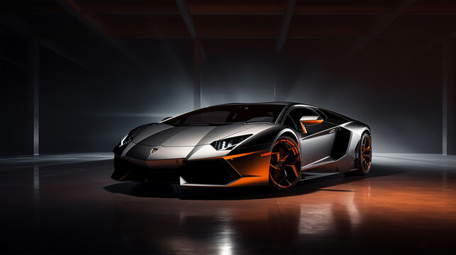 Lamborghini stands in the charage , generative ai