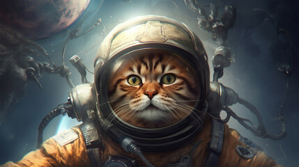 cat astronaut in a space suit dreaming of life amongst the stars, Generative AI