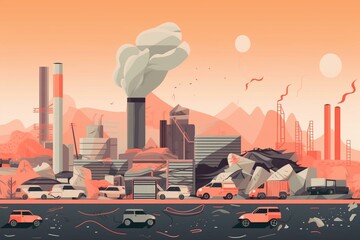 Illustration of modern flat design style promoting pollution prevention. Generative AI
