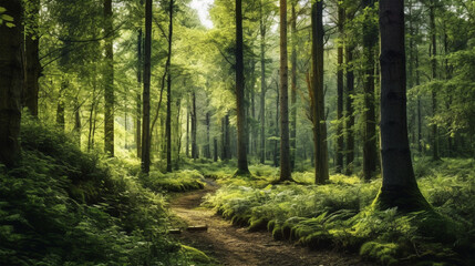 Fototapeta premium forest , large exotic plants in the forest. Green background. AI