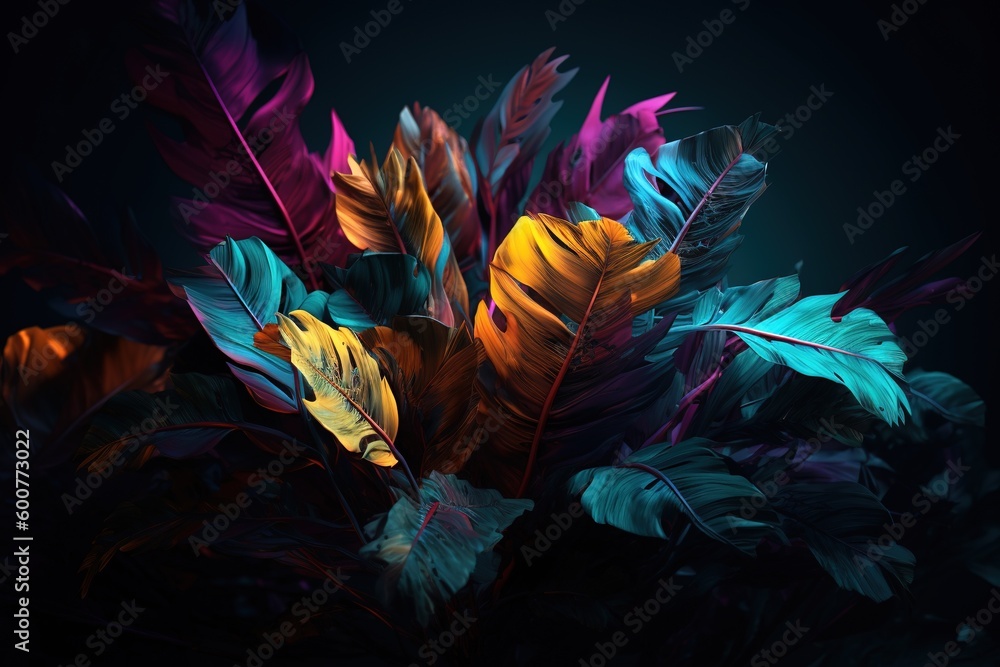 Poster a scattering of multicolored leaves on a dark backdrop generative ai