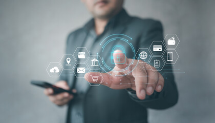 Cybersecurity and privacy concepts to protect data. Lock icon and internet network security technology.