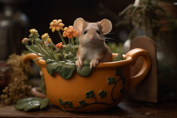 cute mouse in a flower vase