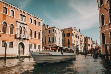 A scenic canal tour in Venice, Italy with breathtaking architecture in the background. Generative AI