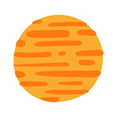 Planet Jupiter hand drawn cartoon illustration. Flat style design, isolated vector. Kids print element, astronomy, astrology, celestial body, Solar system, space travel, cosmos, science fiction