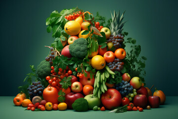 Naklejka na ściany i meble Fruit, vegetables, and herbs are arranged in decorative