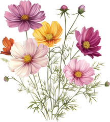 Cosmos flowers bouquet isolated on white background. 