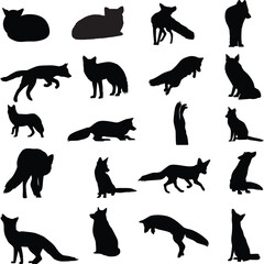 Set of fox silhouettes