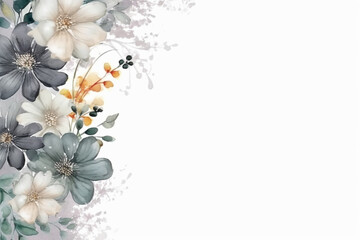 A cool gray background with a flower border Flower wedding card, invitation, banner Generative AI