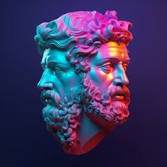 Janus, Roman god with two faces, each in profile facing away from the other. With AI
