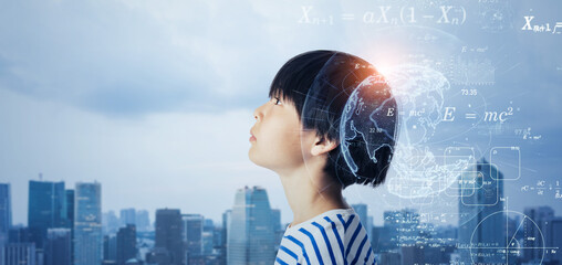 boy, ai, artificial intelligence, science, edtech, e-learning, learning, study, copy space, city, society, growth, earth, mindfulness, examination, junior high school examination, cram school, curiosi