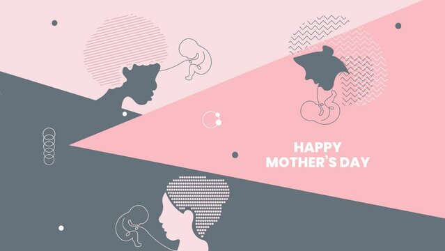 Abstract background with showing mother and child bond in one line are drawing of Happy Mother's Day. Motion graphic animated template 