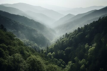 Scenic view of lush Smoky Mountains with dense forest. Generative AI