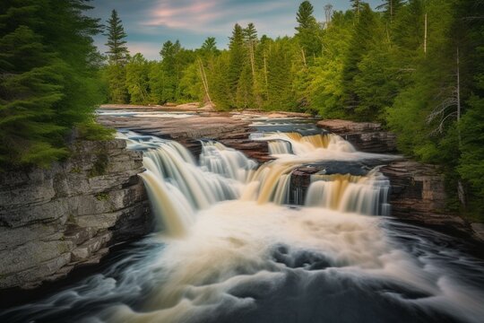 A natural wonder of waterfalls in Ontario and New York surrounded by stunning natural scenery. Generative AI
