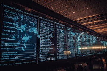 A digital screen that displays flight details in an airport. Generative AI