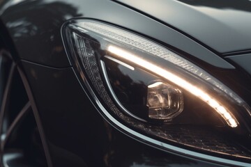 Plakat Close-up of luxury car headlight. Generative AI