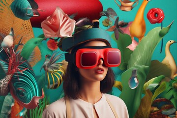 reality woman future abstract digital travel virtual glasses illustration vr technology. Generative AI.