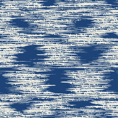 Ikat Tie Dye Seamless Pattern. Shibory Rhombus Minimalism Background. Ethnic Monochrome Embroidery Imitation. Indigo Blue and Beige Ink Geometric Art Print. Contemporary Watercolor Japan Design.
