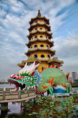 The Dragon Pagodas located at Lotus Lake in Zuoying District, Kaohsiung, Taiwan.