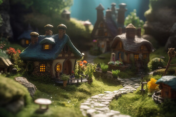model of dreamy fantasy town close up