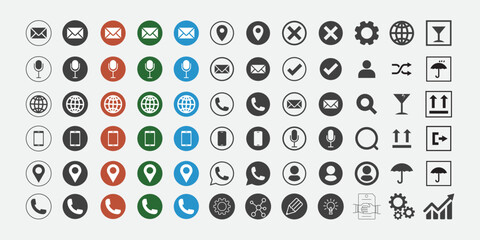 Contact us icon vector. Communication icon set: web icon, contact us icon, blog, and social media round signs Contact as flat solid style, isolated, and easy to change colour and size,